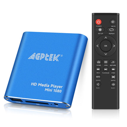 AGPTEK Mini 1080P Full HD digitaalne meediapleier Meediapleier kaugjuhtimispuldiga MP3, WMA, OGG, AAC, FLAC, APE, AC3, DTS, ATRA jaoks
