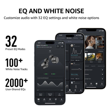 TOZO T12 Bluetooth kõrvaklapid, juhtmevabad Bluetooth 5.3, kõrvasisesed kõrvaklapid ENC kõnemüra summutusega, 55 tundi mänguaega, LED-ekraan, IPX8 veekindlus, rakenduse juhtimine - mustad