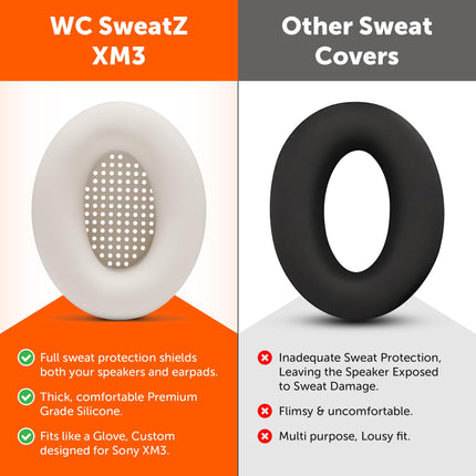 WC SweatZ XM3 – Patented sweat-proof ear pads for Sony WH1000XM3 by WC | Silicone ear pads for Sony WH-1000XM3 headphones | Sweat-proof and easily washable | Beige