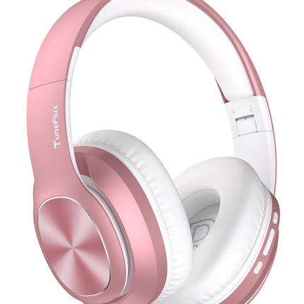 TuneFlux Bluetooth kõrvaklapid, 80 tundi aku tööiga, juhtmevabad Bluetooth kõrvaklapid 3 ekvalaiseri režiimiga, HiFi stereo, sisseehitatud mikrofon, kokkupandavad juhtmevabad kõrvaklapid - roosakuldne
