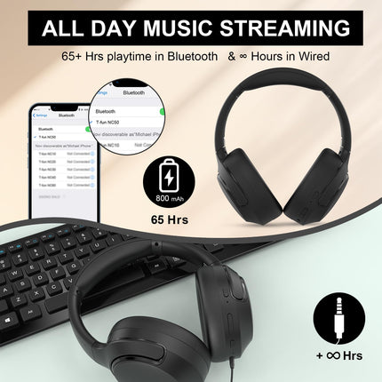 T-fun NC50 juhtmevabad kõrvaklapid hübriidse mürasummutusega, Bluetooth 5.3, mängu-/läbipaistvusrežiim, rakenduse kaudu kohandatav ekvalaiser, 65 tundi aku tööiga, kahe seadme ühendus