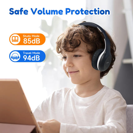 EarFun Bluetooth kõrvaklapid lastele, 85/94dB helitugevuse reguleerimine, HiFi heli, HD mikrofon, 40 tundi aku tööiga, kokkupandavad, reguleeritavad, juhtmevabad Bluetooth kõrvaklapid lastele kooli/reisimiseks/arvuti jaoks, mustad