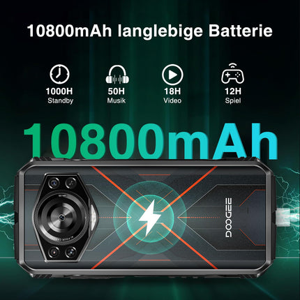 DOOGEE S Cyber ​​​​Õuetelefon ilma lepinguta Android 14-10800mAh, 20GB RAM+256GB ROM/TF 2TB õuetelefon, 6.58" FHD ehitusplatsi mobiiltelefon, 50MP kaamera, kaheksatuumaline vastupidav nutitelefon, IP68/NFC/Face ID/GPS