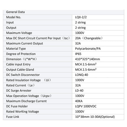 Ülepingekaitse PV - 1000V 32A Päikesepaneelide ühenduskarp, piksekaitse, alalisvoolu lahtiühendamise lüliti, PV-süsteem, 2-poolne (2 sisendit, 2 väljundit), alalisvoolu ühenduskarbi kaitselüliti, päikesepaneelide toitepistik