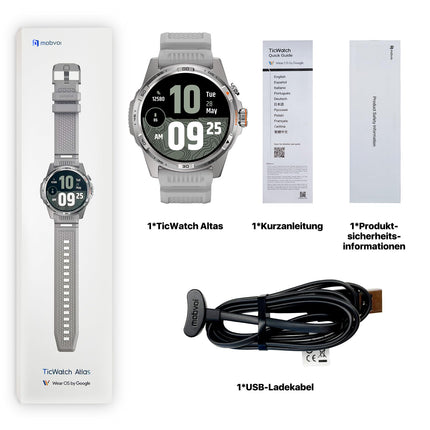 Ticwatch Atlas nutikell meestele Android Wear OS nutikell 90-tunnine aku 110+ treeningrežiimi Soojuskaart Kukkumistuvastus Tervise- ja fitness-jälgija 5 sularahaautomaati GPS-kompass Ainult Androidiga ühilduv (hall)