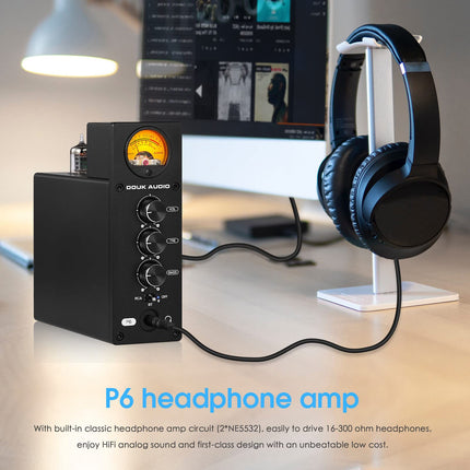 Douk Audio P6 HiFi Bluetooth lamp-eelvõimendi stereoheli võimendi kõrvaklappide võimendi lamp-eelvõimendi VU-mõõturiga