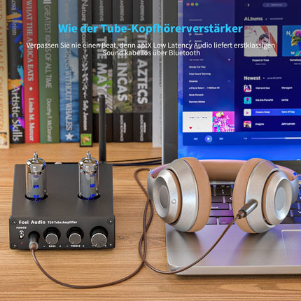 Fosi Audio T20 Tube Amplifier Valve Amplifier, 2-Channel Class D Power Amplifier Bluetooth Mini Headphone Amplifier, 6A2 Vacuum Tubes for Speakers
