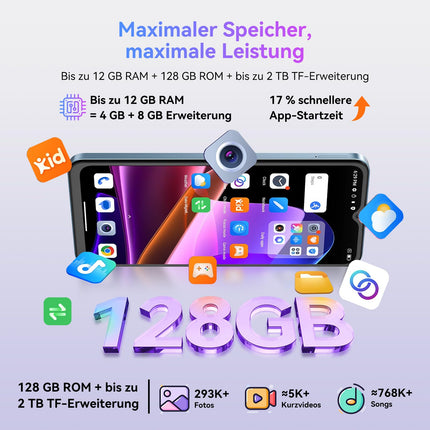 OSCAL Flat 2 nutitelefon ilma lepinguta, Android 14, 12GB+128GB/2TB TF mobiiltelefon odav, 6.56'' HD+ 90Hz mobiiltelefon ilma lepinguta, 13MP+8MP, 5000mAh, kahe SIM-kaardiga/OTG/GPS/sõrmejäljelugeja/Gemini tehisintellekt/2-aastane garantii