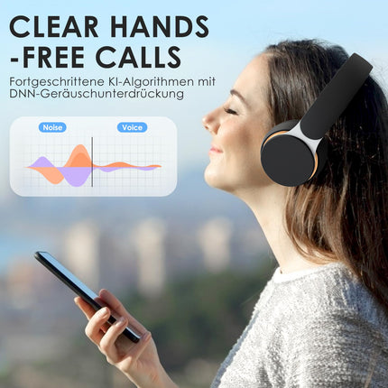 facaio kõrvapealsed juhtmevabad Bluetooth-kõrvaklapid, Bluetooth-kõrvaklapid adaptiivse mürasummutuse ja kokkupandava disainiga, mugava istuvusega, kerge disainiga, kristallselged kõned, kõrglahutusega heli (must)