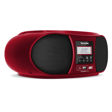 TechniSat DIGITRADIO 1990 - Stereo Boombox DAB+/FM-raadio ja CD-mängijaga (Bluetoothi ​​heli voogedastus, kõrvaklapipesa, USB, AUX-sisend, laadimisfunktsioon, kell, 2 x 1,5 W väljundvõimsus) Punane
