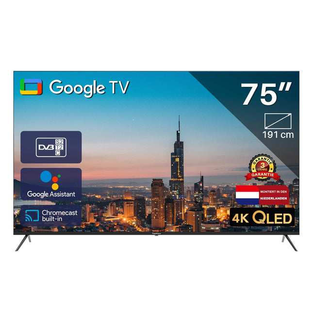TEEVIEW TV75QQG-EU 75" Google Smart QLED 4K UHD teler, WiFi, Bluetooth, 3x HDMI, kolmekordne tuuner, hääljuhtimine, integreeritud voogedastusrakendused