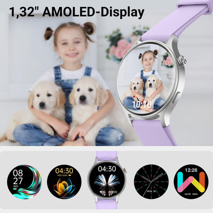 Naiste nutikell ümmargune telefonifunktsiooniga - 1,32-tolline AMOLED-ekraan, fitnesskell 110+ spordirežiimi ja 3ATM-iga, aktiivsusmonitor iPhone'ile/Androidile sammulugejaga, pulsimõõtja/SpO2/unemonitoriga - lilla