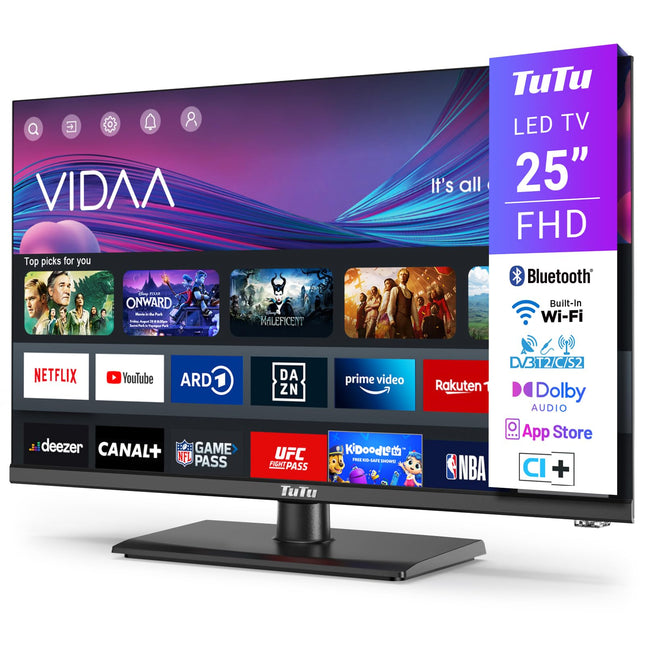 TuTu TV 25 inches (64 cm), Full HD Smart TV with Bluetooth, Wi-Fi, Triple Tuner (DVB-T/T2, DVB-C, DVB-S/S2), App Store, Center Stand [2025]