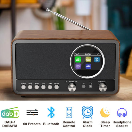 MONODEAL DAB-raadio (DAB+, DAB Plus, FM, 5W HiFi kõlar, kõrvaklapipesa, TFT-ekraan, nuppudega juhtimine), köögiraadio 60 eelseadistatud jaamaga, unetaimeri edasilükkamine
