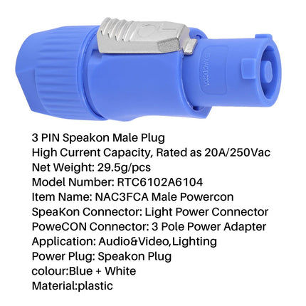 Tiamu Neutrik Powercon Connector Kit, 3-pin AC Powercon Nac3Fca Connector, 20A/250V Audio Speaker Adapter for Audio, Amplifier, LED Screen, Mixer, Stage Lighting