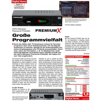 Premium X kaabelvastuvõtja DVB-C FTA 530C digitaalne FullHD teler, automaatne installimine, USB-meediapleier, SCART HDMI, kaabeltelevisioon igale kaabeloperaatorile.