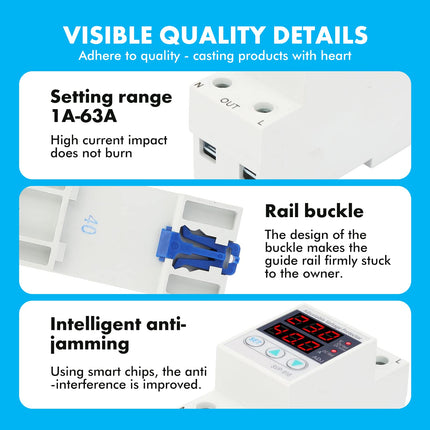 Jadeshay Power Protector, Intelligent Single-Phase Adjustable Overvoltage Undervoltage Current Protector 230VAC(63A)