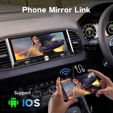 1-DIN autostereo juhtmevaba CarPlayga, Android Auto, Podofo Android raadio, 6,9-tolline puutetundliku ekraaniga automängija, mis toetab Bluetoothi/EQ/Mirror Linki, USB-A ja USB-C sisendit