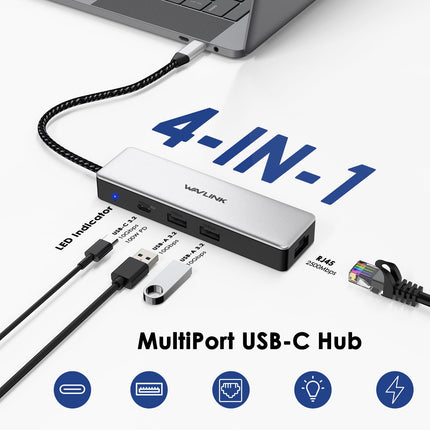 Wavlink USB C to Ethernet Adapter 2.5Gbps, 10Gbps USB-C PD 100W Laptop Network Adapter, Aluminum RJ45 LAN Internet Adapter Driver Plug &amp; Play for MacBook, HP, Dell, Lenovo, iPad, iPhone