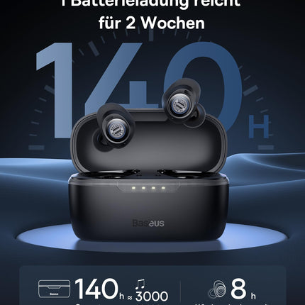 Baseus Bluetooth kõrvaklapid juhtmevabad -48dB hübriidse aktiivse mürasummutusega, 140 tundi mänguaega, IPX6 veekindlus, 4 ENC mikrofoni, 0,038 s madal latentsus, Bluetooth 5.3 - Bowie MA10