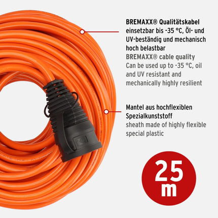 Brennenstuhl Garant S V2 IP44 cable reel (40m cable in orange) and Brennenstuhl BREMAXX® extension cable V2 (25m cable in orange, IP44, usable down to -35°C, oil and UV resistant)