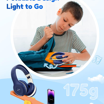 EarFun Bluetooth kõrvaklapid lastele, 85/94dB helitugevuse reguleerimine, HiFi heli, HD mikrofon, 40 tundi aku kestvust, kokkupandavad, reguleeritavad, juhtmevabad Bluetooth kõrvaklapid lastele kooli/reisimiseks, sinised