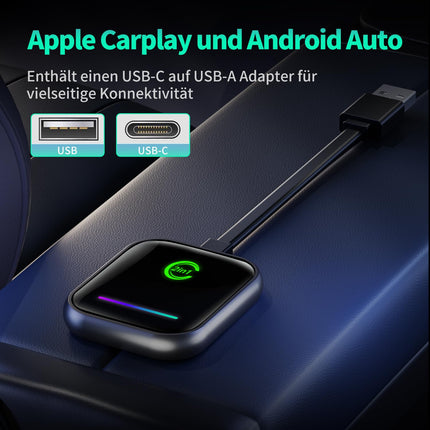 VANBAR Android Auto juhtmevaba adapter, 2-ühes autoraadio Apple Carplay juhtmevaba adapter iOS-i, USB-A ja USB-C pistikprogrammiga autoühenduse loomiseks, sobib AA ja Carplayga autodele