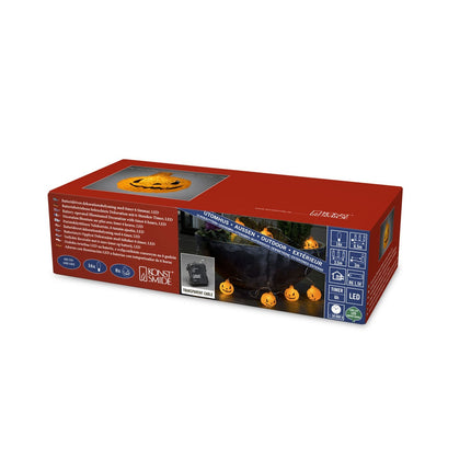 Konstsmide 6138-103 LED decorative light chain with acrylic pumpkins / for outdoor use (IP44) / VDE tested / Battery operated: 4xAA 1.5V (excl.) / 6h timer / 16 warm white diodes / transparent cable, red