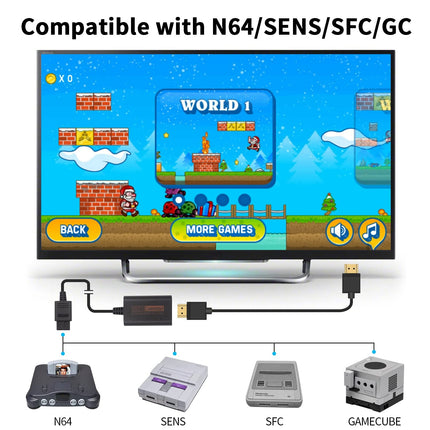 Duttek N64 to HDMI Converter, N64 to HDMI Adapter Cable, HDTV Video Converter Supports SNES, SFC, N64, GC Displays Modes Output to 720p, No Power Supply Required, 20 cm.