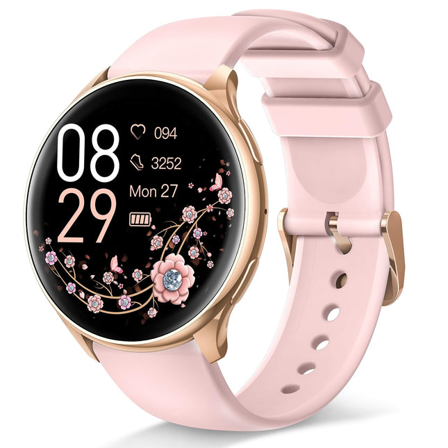 RUXINGX Smartwatch Women with Phone Function 1.27" HD Full Touch Screen, Wrist Watch with SpO2 Heart Rate Monitor Menstrual Cycle Sleep Monitor Pedometer Calories Fitness Tracker IP68 iOS Android Pink