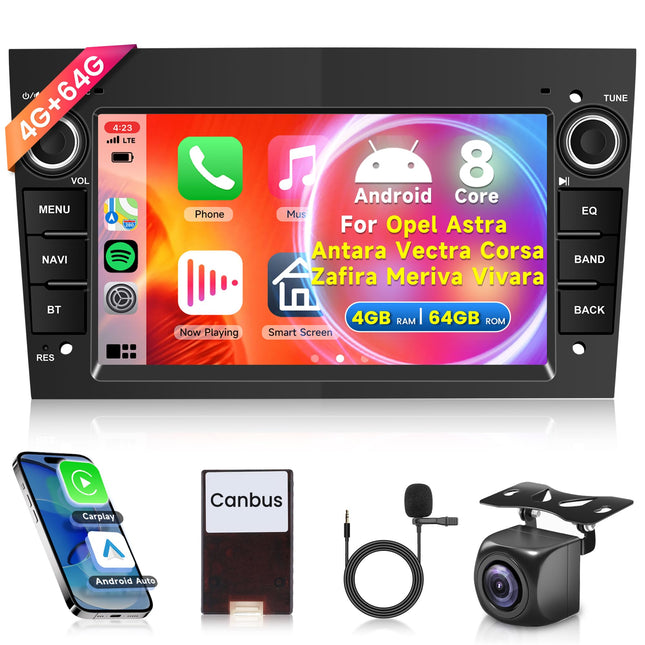 4G+64G Wireless Carplay Android 13 Car Radio for Opel Astra Antara Vectra Corsa Zafira Meriva Vivara Vivaro 7 inch Car Radio with Android Auto Navigation GPS WiFi Mirror Link Bluetooth FM/RDS Rear View Camera