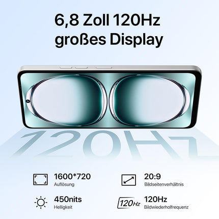 UMIDIGI Note 100 mobiiltelefon, Android 14 nutitelefon ilma lepinguta, 120Hz kaheksatuumaline, 12(6+6) GB + 128GB mobiiltelefon ilma lepinguta, 6,8 tolli, 50MP, näo- ja sõrmejäljelugeja, NFC, 5000mAh, GPS, kahe SIM-kaardiga nutitelefon
