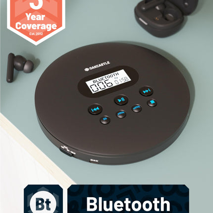 Kaasaskantav CD-mängija Bluetooth 5.3 USB-C ja 12-tunnise akuga | Kaasaskantav CD-mängija autosse ja lastele | Discman CD-mängija löögikindla kattega | MP3-CD tugi ja kõrvaklapid | Oakcastle CD100