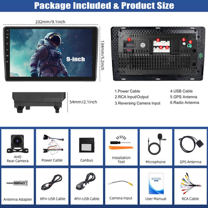 CAMECHO 6+128 9 inch Car Radio for Ford Fiesta Focus Transit Connect Kuga Mondeo Smax with Rear View Camera, Android 13 Wireless Carplay Android Auto HD Radio with Bluetooth GPS WiFi FM/RDS DSP +Canbus
