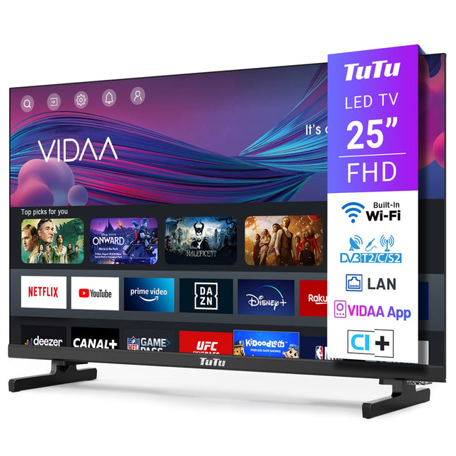 TuTu Smart TV 25 inch (64 cm) Full HD VIDAA TV with Wi-Fi Triple Tuner (DVB-T/T2, DVB-C, DVB-S/S2) APP Store HDMI USB (TUV25FQ1B, 2024)