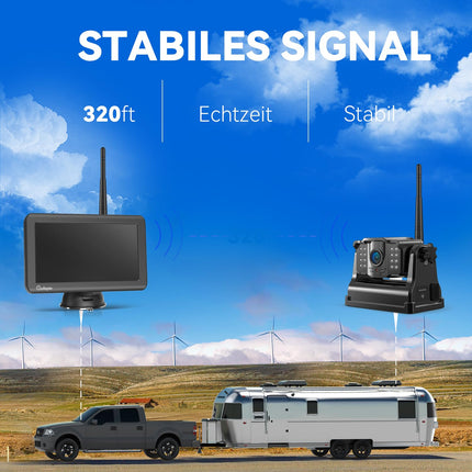 eRapta 5-tolline LCD juhtmevaba digitaalne tahavaatekaamera komplekt 1080P monitoriga: 9600mAh aku, 2 minutit isepaigaldust, IP69K veekindlad tahavaatekaamerad autole, veoautole, kaubikule, maasturile ja haagissuvilale