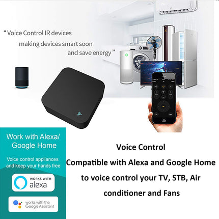 WiFi Smart Remote Controller Smart Home Infrared Universal Remote Control Blaster, one for all control AC TV DVD CD AUD Air Conditioner SAT etc., no hub required, compatible with Alexa and Google