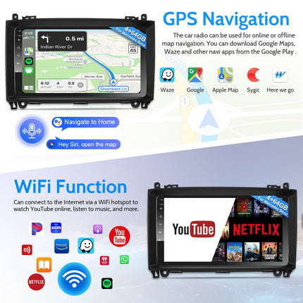 Android Autoradio juhtmevaba CarPlay Android auto Mercedes-Benz A-klassi/B-klassi/W245 Viano Vito W639 Sprinteri 8-tuumalise 4G + 64G autoraadio 9-tollise ekraaniga 4G WiFi Bluetooth FM RDS autoraadio NAVI