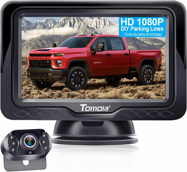 Tahavaatekaamera Lihtne seadistamine Plug-Play: Värviline Selge Pilt Öine Nägemine DIY Juhendid HD 1080P Viivituseta Auto Tahavaatekaamera 4,3" LCD-ekraaniga IP69 Veekindel Veokile/Maasturile Tomoia T1