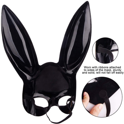 lulalula plastmassist jänku mask kõrvadega halloweeniks, sünnipäevaks, peoks, cosplay'ks, lõpupiduks, lihavõttepühadeks unisex täiskasvanutele must