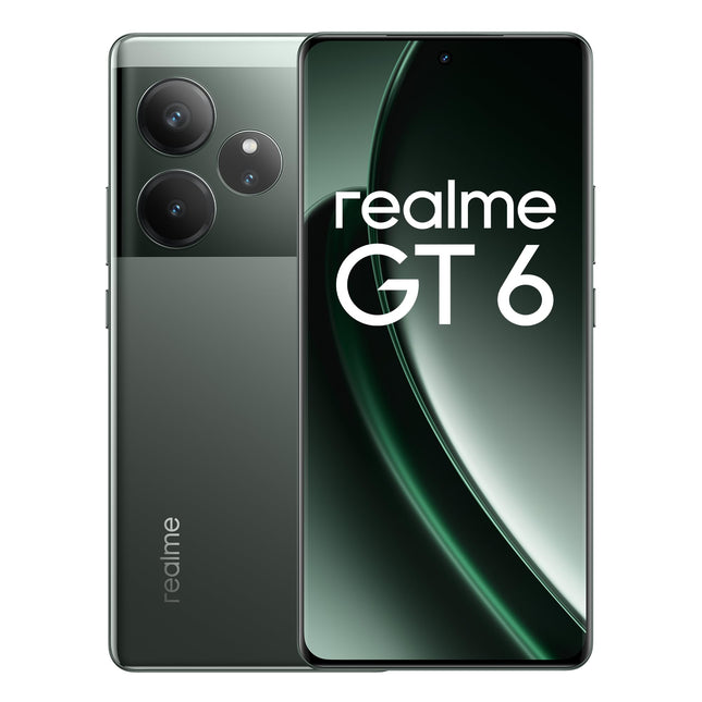 Realme GT6 nutitelefon 5G 12+256 GB, Snapdragon 8s Gen 3 kiibistik, 6000nit üliere ekraan, Sony LYT-808 OIS kaamera, 120W SUPERVOOC laadimine, 5500mAh massiivne aku, habemenuga roheline (adapterit pole)