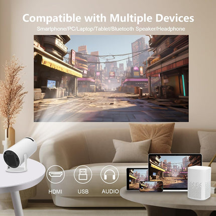 LQWELL HY300 Mini Projector, Native 720P, 4K 1080P Support, with Android 11, WiFi 6, Bluetooth 5.0, Supports Airplay &amp; Miracast, Portable Home and Outdoor Projector, for Android/iPhone (Used)