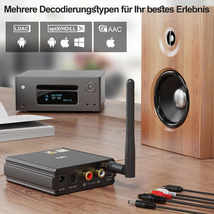 1Mii Hi-Fi Bluetooth-muusikavastuvõtja, Bluetooth 5.1 vastuvõtja koos Audiophile DAC/LDAC/AptX HD/madala latentsusega, traadita heliadapter stereosüsteemile, võimendi, optilised/RCA väljundid -DS220