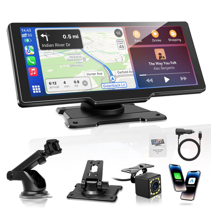 Carpeer CarPlay ja Android Auto ekraaniga autostereo, autoekraan, 10,26-tolline IPS-puuteekraan, digitaalne vastuvõtja 1080p tahavaatekaameraga, Super Link, GPS-navigatsioon, S1ri, Bluetooth-heli, FM, AUX