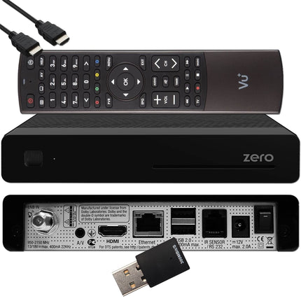 VU+ Zero HW Version 2-1x DVB-S2 Full-HD Sat Tuner E2 Linux Receiver, YouTube, Satellite Receiver with Recording Function, Card Reader, Media Player, EasyMouse HDMI Cable &amp; 300 Mbits WiFi Stick, Black