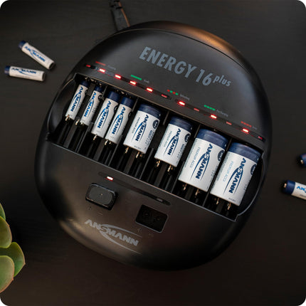 ANSMANN akulaadija LED-ekraaniga NI-MH NI-CD AAA AA Baby C Mono D 9V plokkakude jaoks, kiirlaadimine, USB-laaditavate seadmete laadimine, aku hooldus