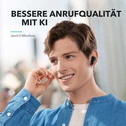 Soundcore by Anker P20i juhtmevabad Bluetooth-kõrvaklapid, 10 mm draiverid, Bluetooth 5.3, kohandatav ekvalaiser, 30-tunnine mänguaeg, IPX5 veekindlus, 2 tehisintellektiga mikrofoni, eraldi kasutatavad (mustad)