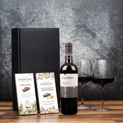 Kinkekomplekt Itaalia punasest veinist Montepulciano d'Abruzzo koos Simón Colli peene šokolaadiga
