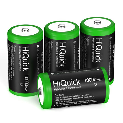 HiQuick 4 x Mono D battery, NI-MH rechargeable D battery, high capacity 10000mAh, 1200 charging cycles, 1.2V type D battery