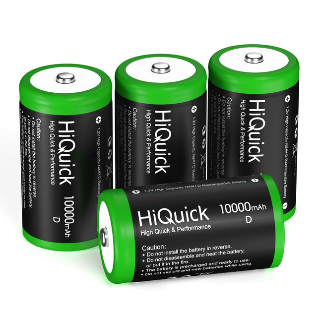 HiQuick 4 x Mono D battery, NI-MH rechargeable D battery, high capacity 10000mAh, 1200 charging cycles, 1.2V type D battery